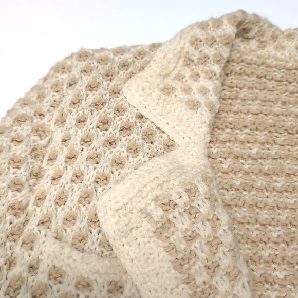 Hand Knit Handmade Sweater Blazer Cardigan Womens Size M Tan Cream Pockets NEW - Picture 9 of 16